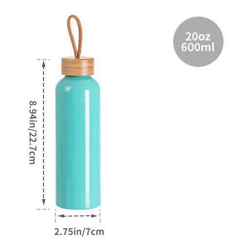 Aluminiowa butelka na wodę 600 ml z bambusową pokrywką do sublimacji - miętowa