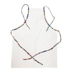 Fartuch kuchenny do nadruku - biały z kolorową lamówką - białe słowiańskie kwiaty