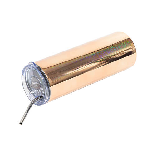 Kubek 600 ml ze słomką do sublimacji - metalizowany złoty z brokatem