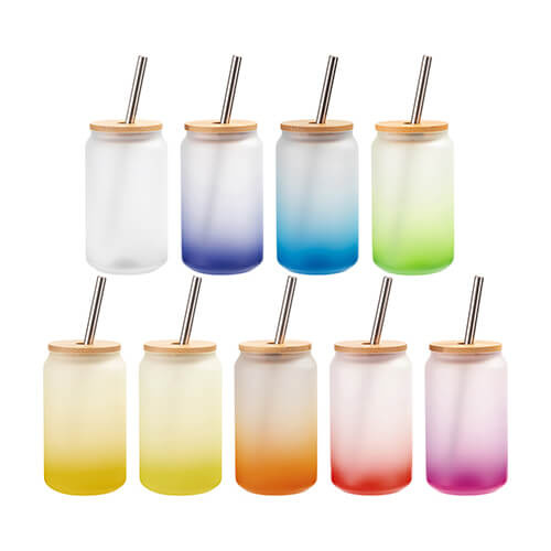 Szklanka 400 ml szroniona ze słomką i bambusową pokrywką do sublimacji - czerwony gradient