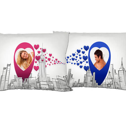 Dwukolorowa poszewka z satyny 70 x 40 cm do sublimacji - Niebieskie serca