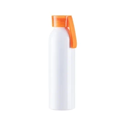 Sportowy bidon aluminiowy 750 ml biały z pomarańczową zakrętką i paskiem do sublimacji