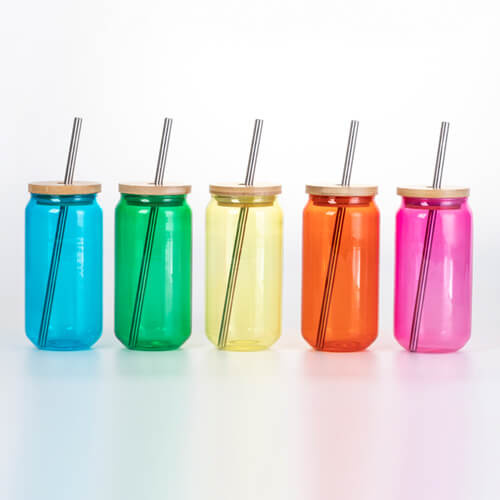 Szklanka 550 ml ze słomką i bambusową pokrywką do sublimacji - turkusowa