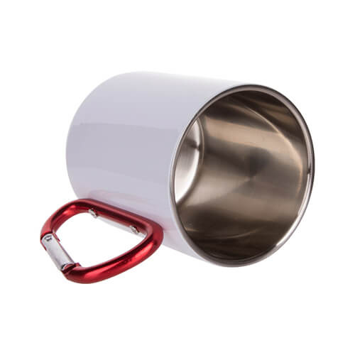 Kubek metalowy 300 ml do sublimacji z uszkiem karabińczykiem - biały