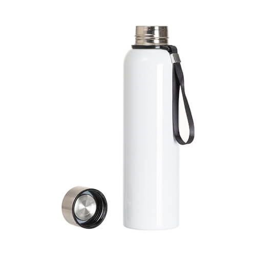 Butelka ze stali nierdzewnej 800 ml ze sznurkową rączką - biała