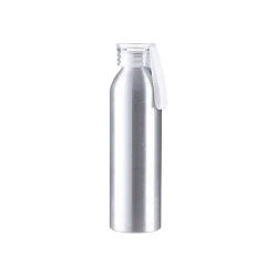 Sportowy bidon aluminiowy 650 ml srebrny z przezroczystą zakrętką i paskiem do sublimacji