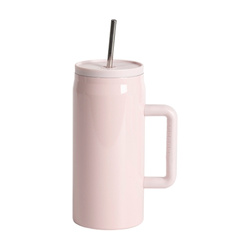 Kubek podróżny ze stali nierdzewnej 1200 ml z uchwytem i słomką, z wodoodporną pokrywką - jasnoróżowy