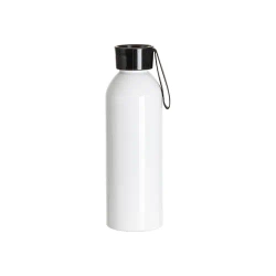 Sportowy bidon aluminiowy 750 ml biały z czarną zakrętką i paskiem do sublimacji