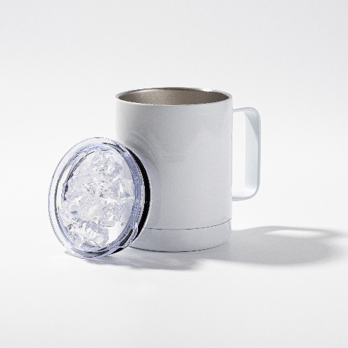 Kubek do kawy 300 ml do sublimacji - biały, pokrywka ze sztucznym lodem