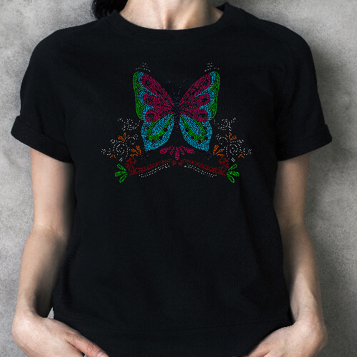 Duży arkusz z cyrkoniami do termotransferu - motyl