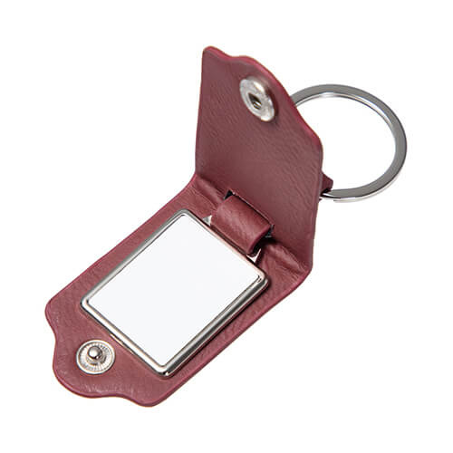 Brelok metalowy prostokątny w skórzanej osłonie do sublimacji - bordowy