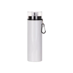 Bidon aluminiowy 850 ml biały z przezroczystą zakrętką i czarną pokrywką do sublimacji