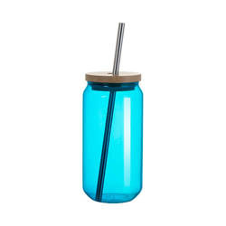 Szklanka 550 ml ze słomką i bambusową pokrywką do sublimacji - turkusowa