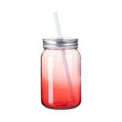 Kubek szklany Mason Jar 450 ml bez uszka do sublimacji - czerwony gradient