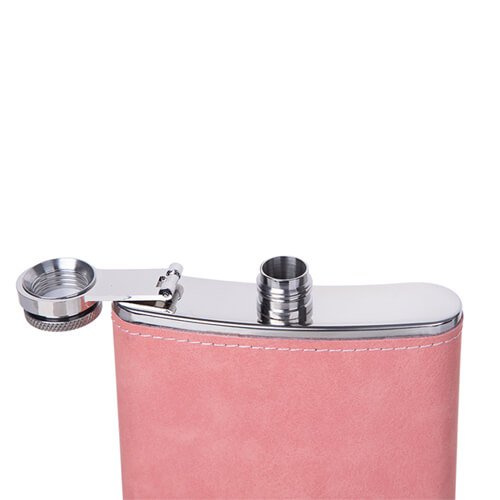Piersiówka metalowa 240 ml z osłoną z różowej skóry do sublimacji