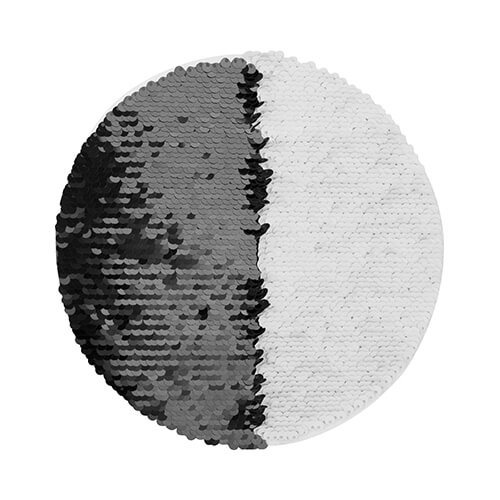 Dwukolorowe cekiny do sublimacji i aplikacji na tekstyliach - czarne kółko Ø 19 na białym podkładzie