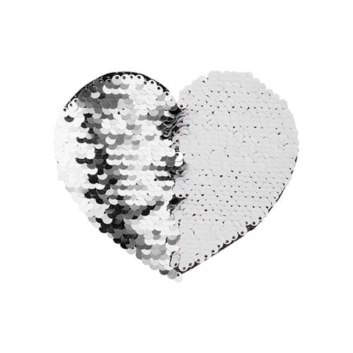 Dwukolorowe cekiny do sublimacji i aplikacji na tekstyliach - srebrne serce 12 x 10,5 cm