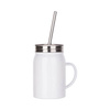 Kubek Mason Jar 500 ml ze słomką i rączką do sublimacji - biały