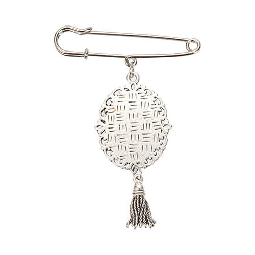 Owalna broszka - agrafka z zawieszka frędzlami do sublimacji