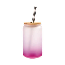 Szklanka 400 ml szroniona ze słomką i bambusową pokrywką do sublimacji - fioletowy gradient