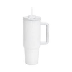 Kubek 1200 ml ze słomką i szarym uchwytem do sublimacji - biały
