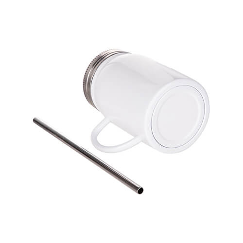 Kubek Mason Jar 500 ml ze słomką i rączką do sublimacji - biały