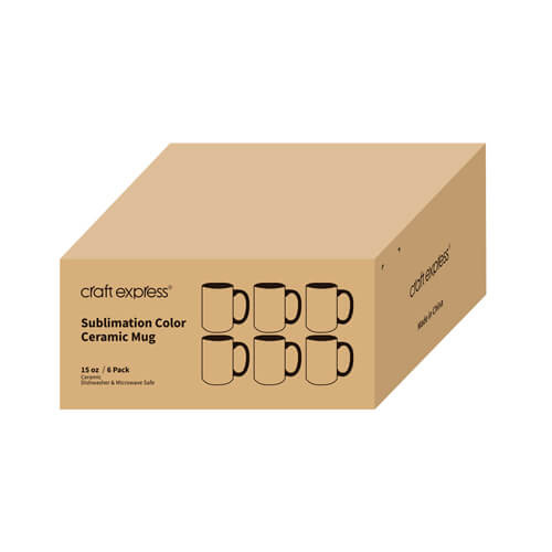 Zestaw 6 kubków Funny 330 ml JS Coating z pomarańczowym wnętrzem i uszkiem do sublimacji