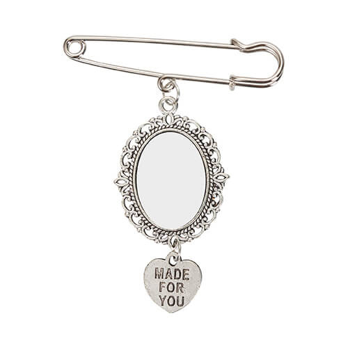 Owalna broszka - agrafka z zawieszka w kształcie serca do sublimacji