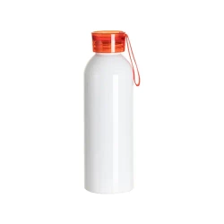 Sportowy bidon aluminiowy 750 ml biały z czerwoną zakrętką i paskiem do sublimacji