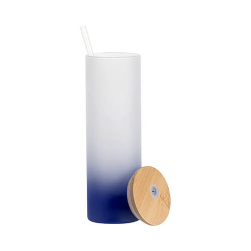 Kubek 600 ml szroniony z bambusową pokrywką i słomką do sublimacji - granatowy gradient
