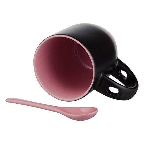 Kubek magiczny z łyżeczką do sublimacji - czarny matowy z różowym wnętrzem