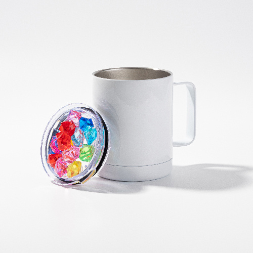 Kubek do kawy 300 ml do sublimacji - biały, pokrywka ze sztucznym kolorowym lodem