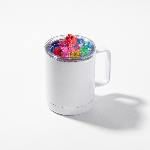 Kubek do kawy 300 ml do sublimacji - biały, pokrywka ze sztucznym kolorowym lodem