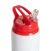 Bidon aluminiowy z ustnikiem 600 ml biały z czerwoną zakrętką i uchwytem do sublimacji