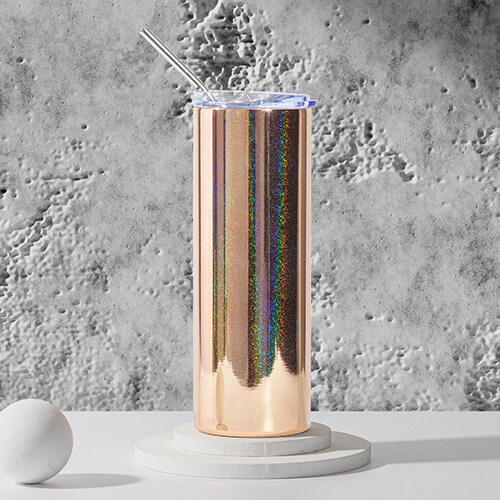 Kubek 600 ml ze słomką do sublimacji - metalizowany złoty z brokatem