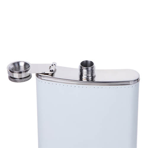 Piersiówka metalowa 240 ml z osłoną z białej skóry do sublimacji