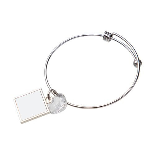 Bransoletka z kulką, kryształowym sercem i kwadratową zawieszką do sublimacji