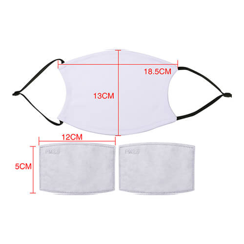 Duża maseczka na twarz z filtrem do sublimacji (czarne gumki)