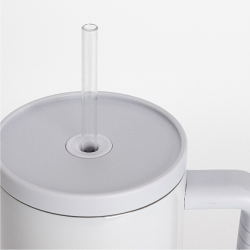 Kubek podróżny ze stali nierdzewnej 1200 ml z uchwytem i słomką - popielata biel