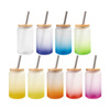 Szklanka 400 ml szroniona ze słomką i bambusową pokrywką do sublimacji - zielony gradient