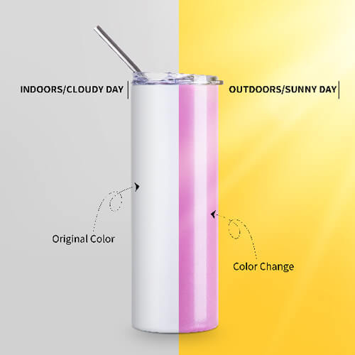 Kubek 600 ml ze słomką do sublimacji - zmieniający kolor pod wpływem promieni UV z białego na różowy