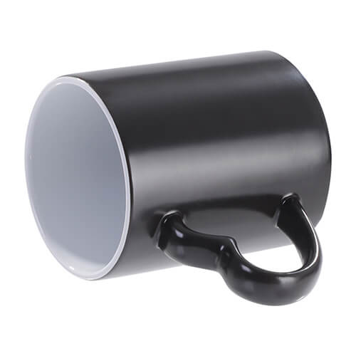 Kubek magiczny czarny półmatowy z uszkiem w kształcie serca do sublimacji