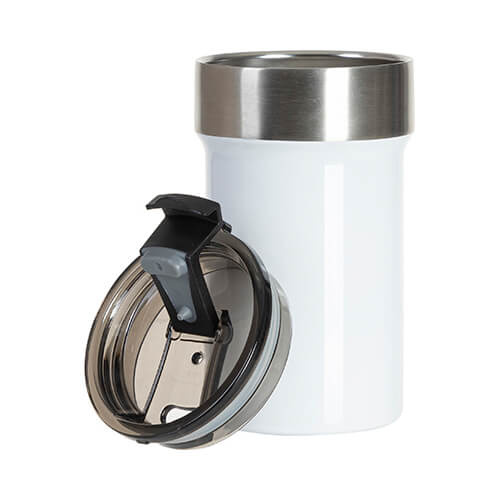 Kubek ze stali nierdzewnej 400 ml z pokrywką z klapką do sublimacji - biały