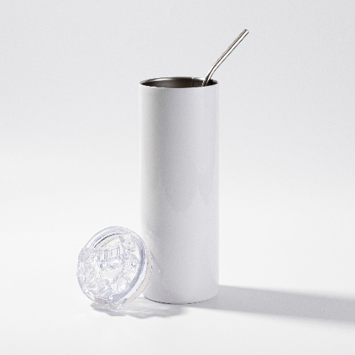 Kubek 600 ml ze słomką do sublimacji - biały, pokrywka ze sztucznym lodem