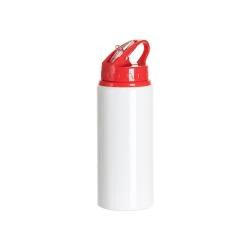 Bidon aluminiowy z ustnikiem 600 ml biały z czerwoną zakrętką i uchwytem do sublimacji