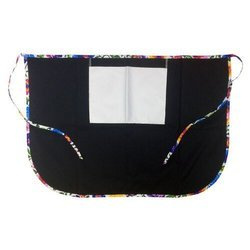 Fartuch kuchenny klasyczny z kieszonką do nadruku - czarny z kolorową lamówką - białe słowiańskie kwiaty