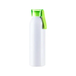 Sportowy bidon aluminiowy 750 ml biały z jasnozieloną zakrętką i paskiem do sublimacji