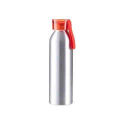 Sportowy bidon aluminiowy 650 ml srebrny z czerwoną zakrętką i paskiem do sublimacji