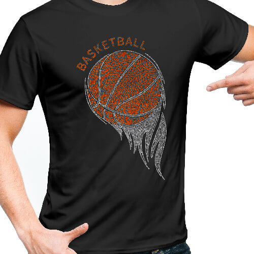 Duży arkusz z cyrkoniami do termotransferu - piłka koszykowa