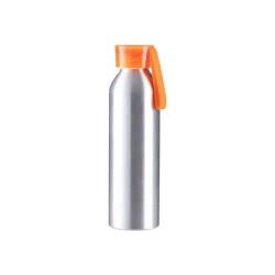 Sportowy bidon aluminiowy 650 ml srebrny z pomarańczową zakrętką i paskiem do sublimacji